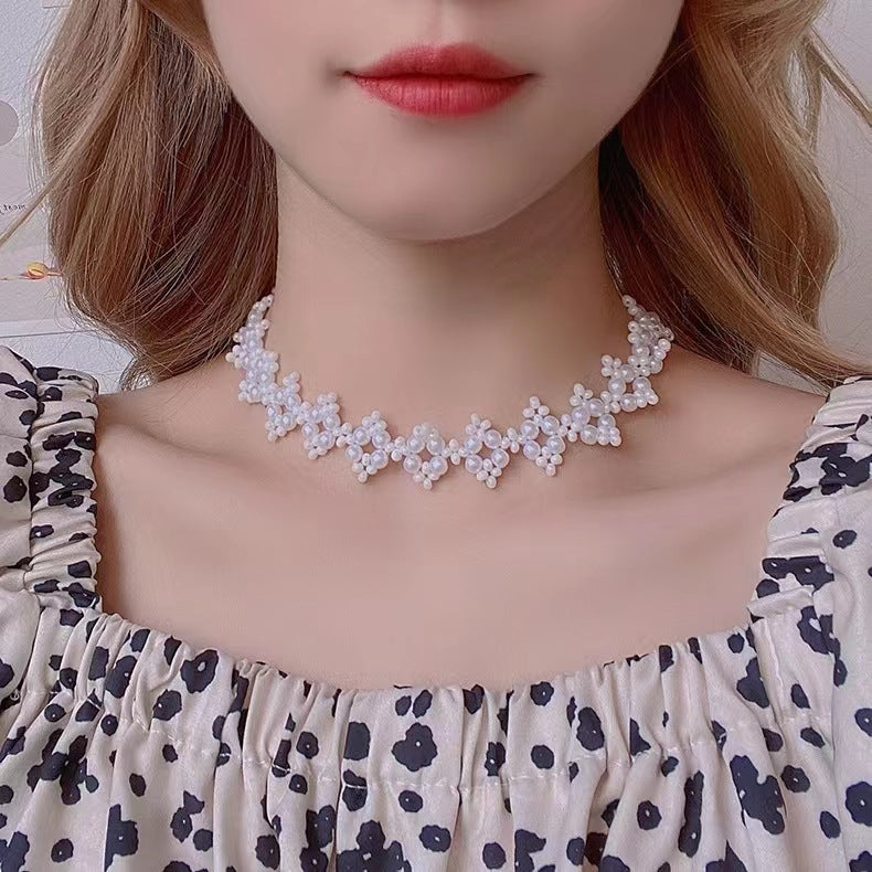 Women's Simple Cold Style Crystal String Beads Short Hair Band Lace Necklaces