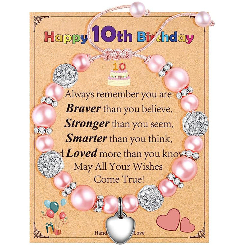 Birthday Gift Rhinestone Pearl Beads Peach Heart Bracelets