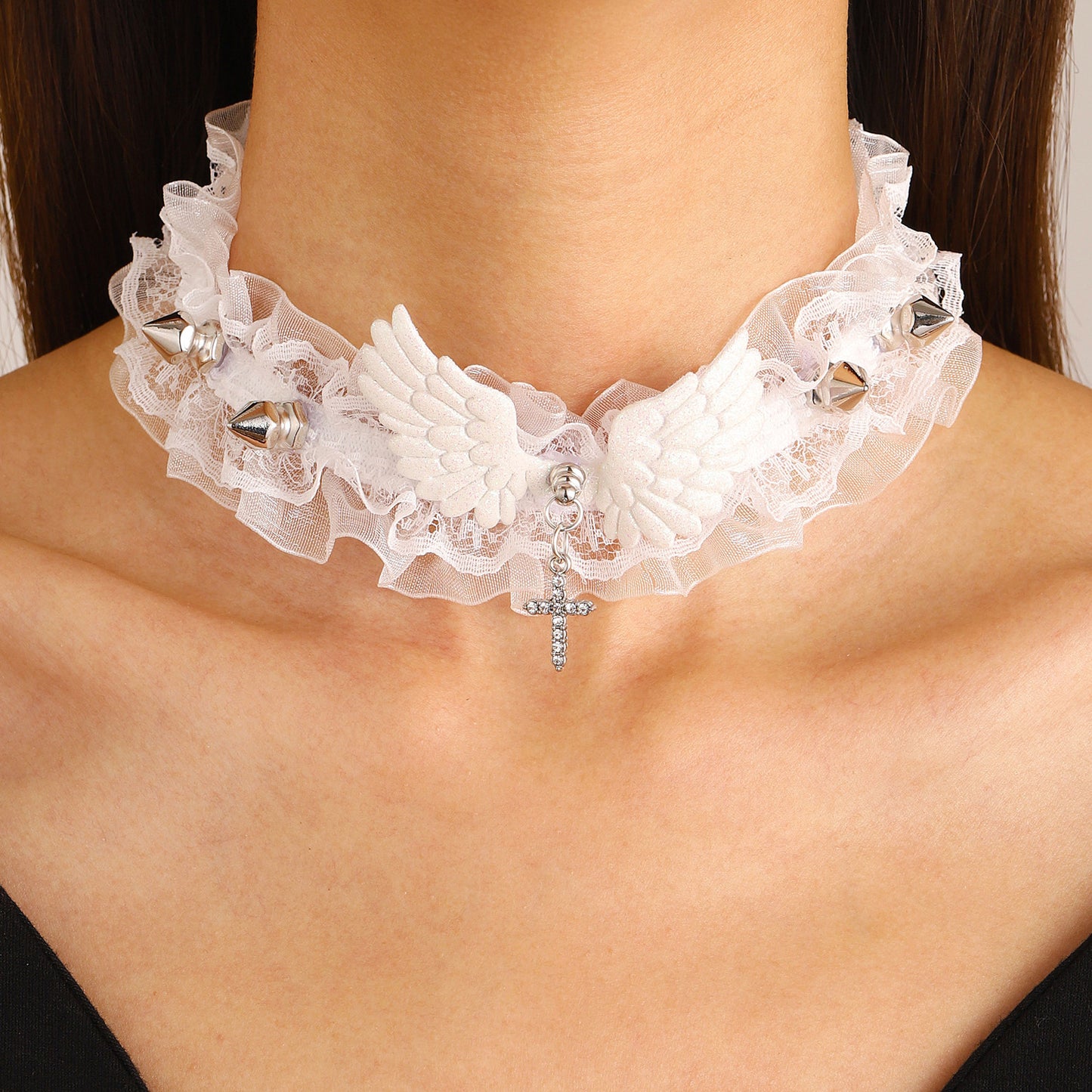 Lace Rivet Female Design Punk Wings Neck Collar