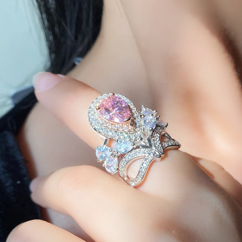 High-grade Real Gold Full Diamond Two-color Colored Ring