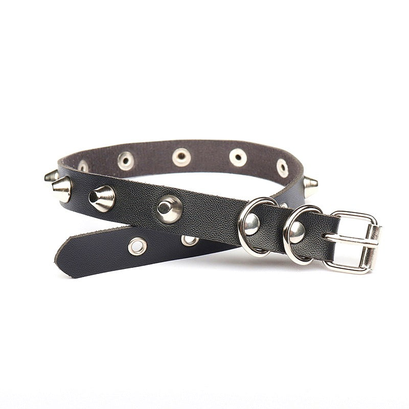 Dark Goth Style Leather High Profile Retro Collar