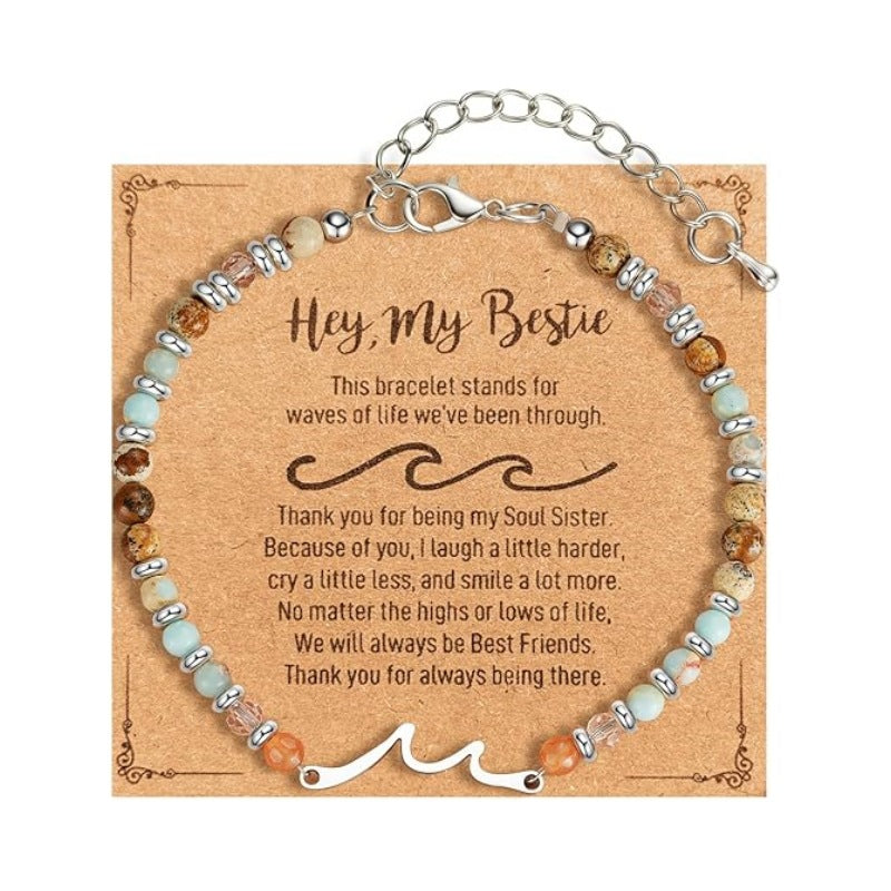Women's Natural Stone Beaded Cross Lobster Buckle Adjustable Band Bracelet