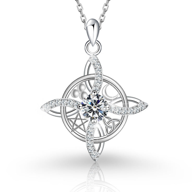 Sier Round Cross Moon Star Simple Fashion Necklace
