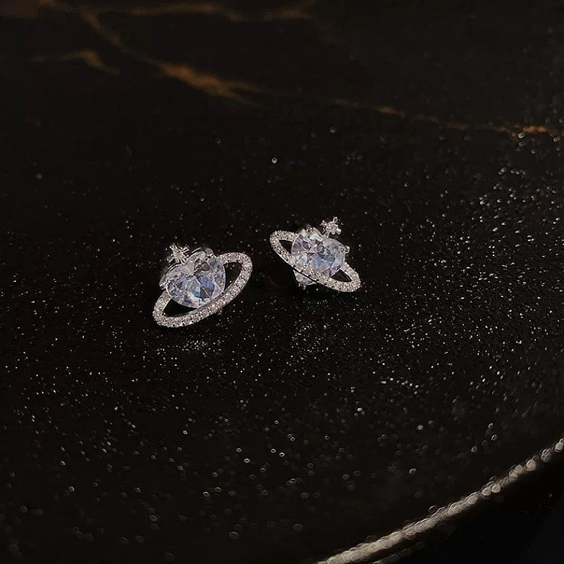 Sier Needle Fashion Universe Star Heart Shape Earrings