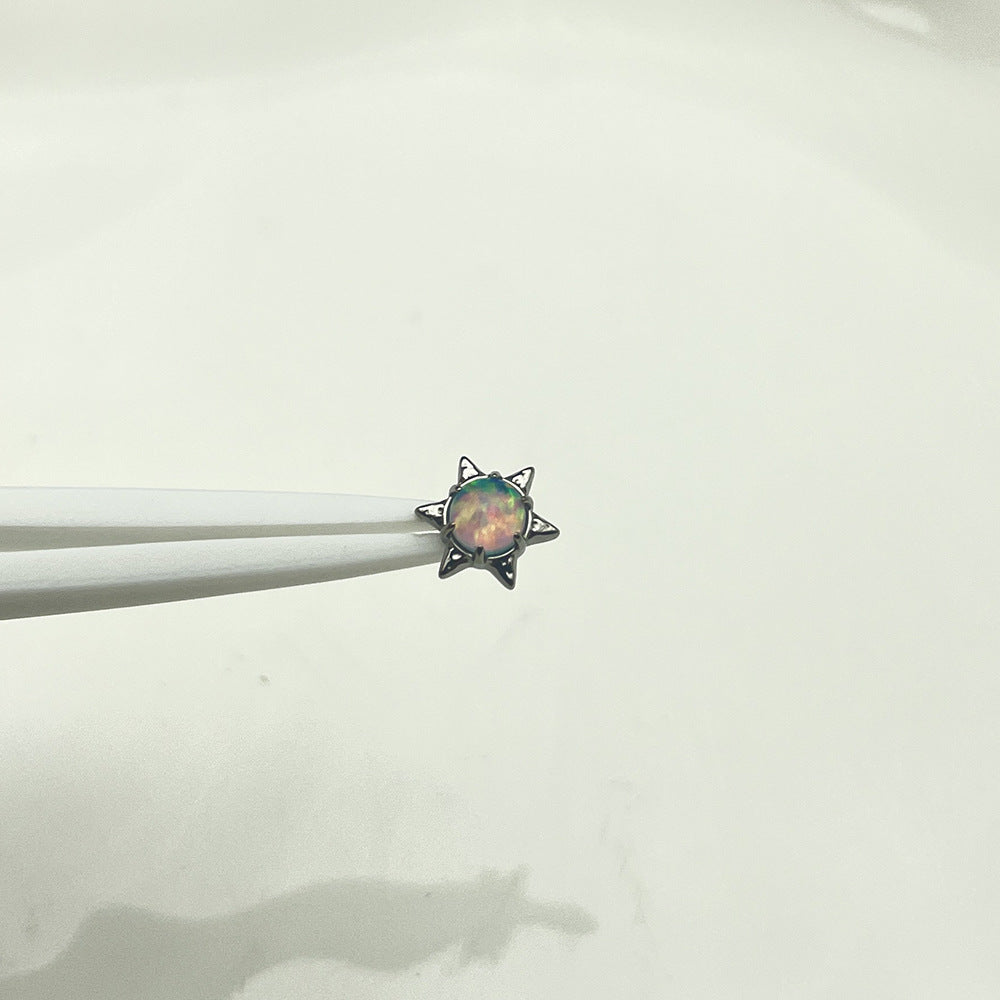 Six-pointed Star Inlaid Natural Stone Sunflower Aurora Rings