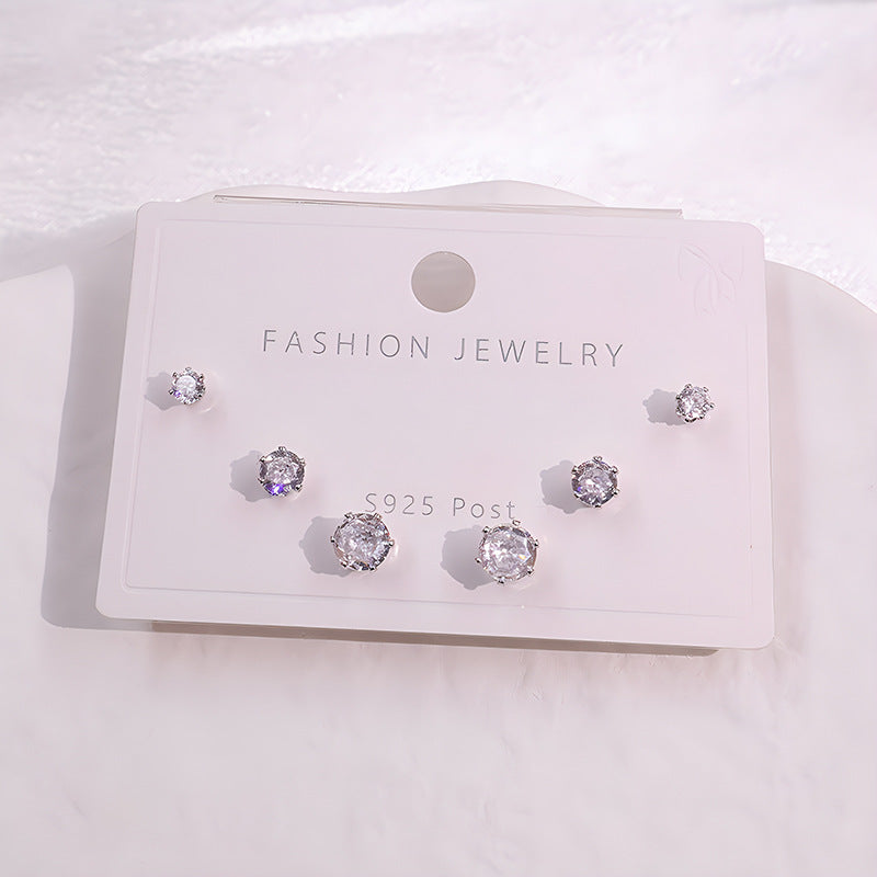 Sier Needle Zircon Temperament Small Ear Light Luxury Rings
