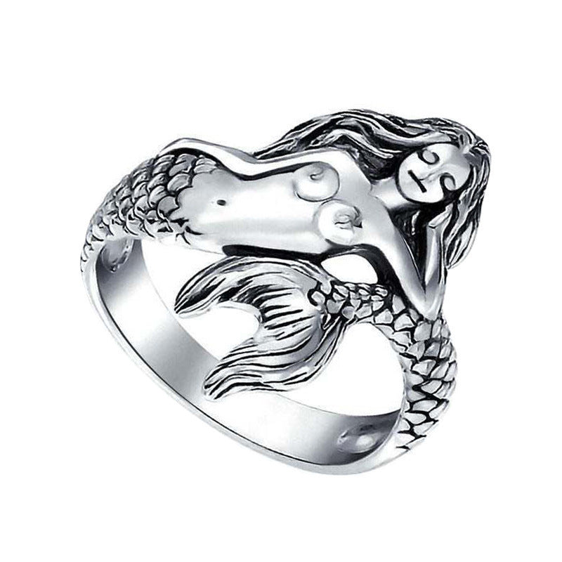 Women's Retro Mermaid Simple Trendy Versatile Creative Adjustable Imitation Thai Sier Ring