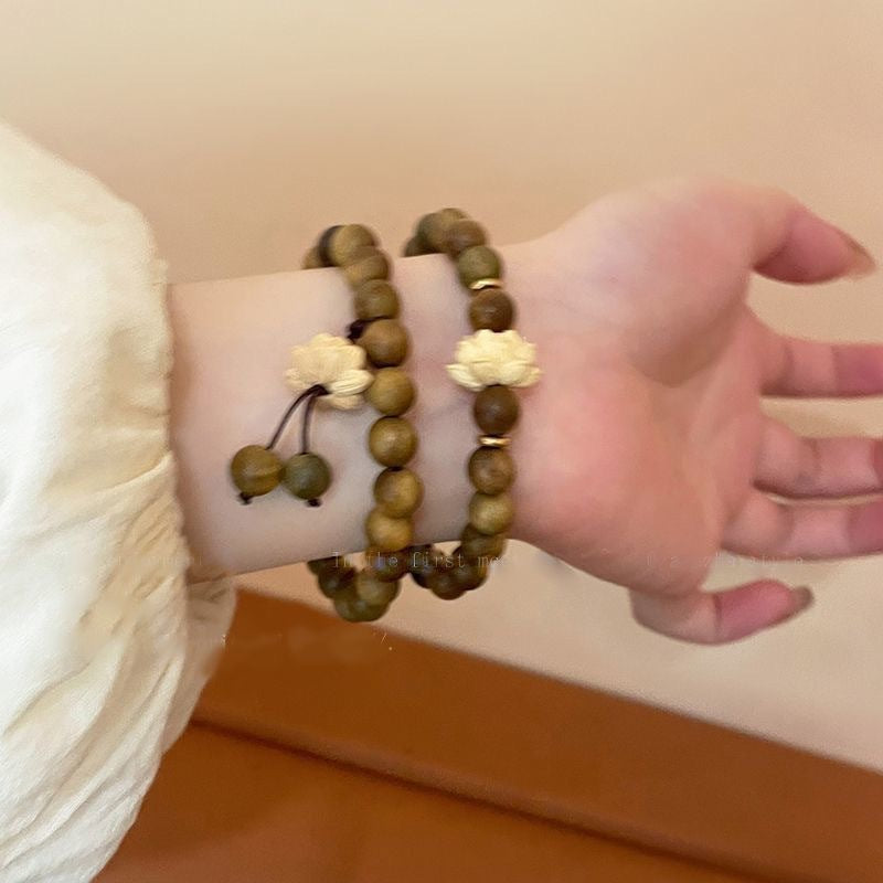 Wooden Beaded Lotus Chinese Zen Niche Vintage Bracelet