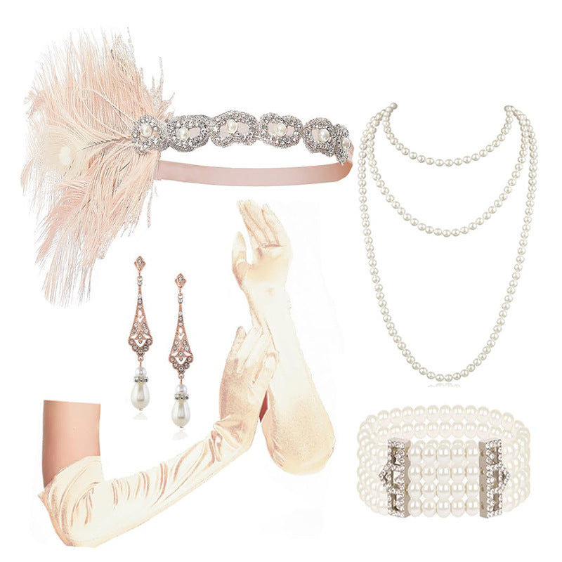 Red Feather Hair Band Masquerade Single Jewelry Set