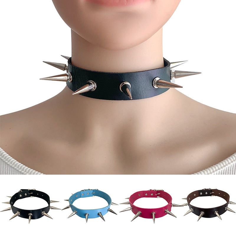 Punk Nightclub Long Pointed Rivet Short Personalized Collar