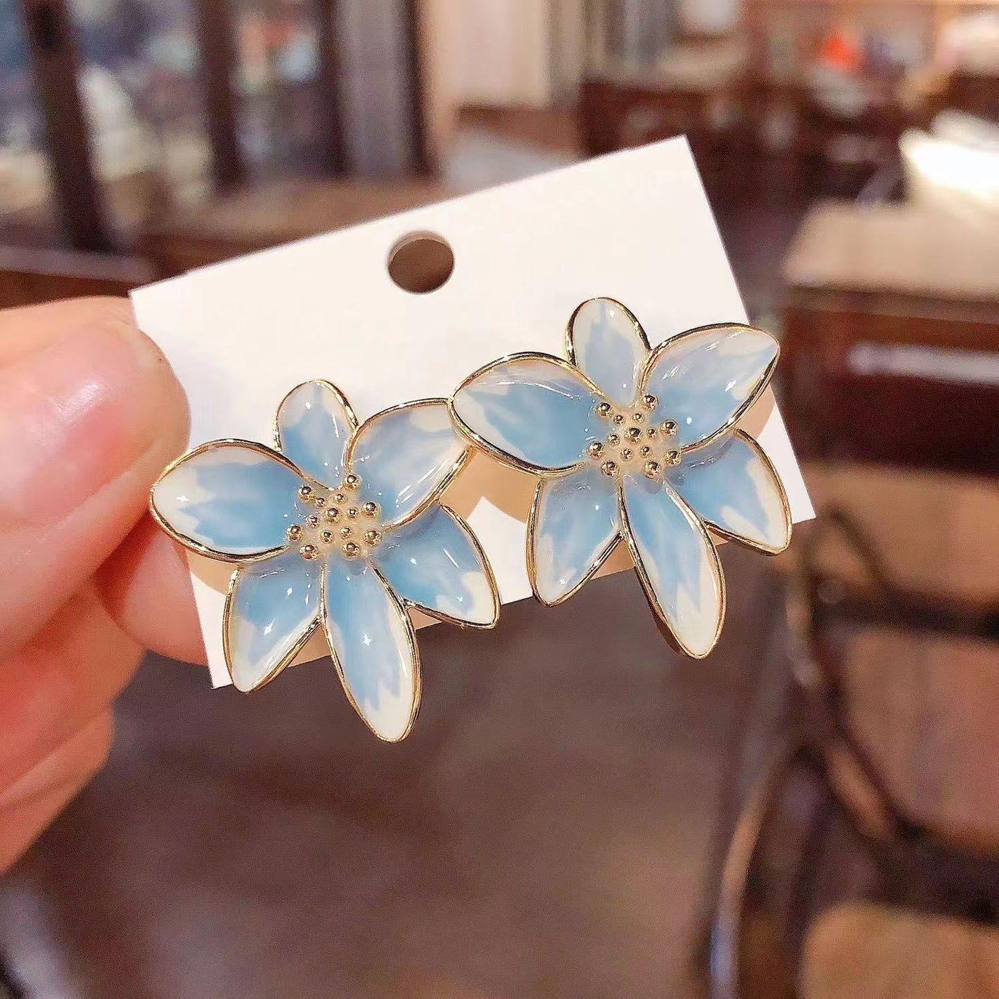 Women's Design Sense Drip Glazed Blue Flower Trendy Earrings