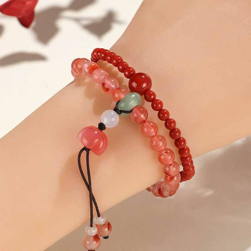 South Red Crystal String Beads Double Female Chinese Style Bracelet