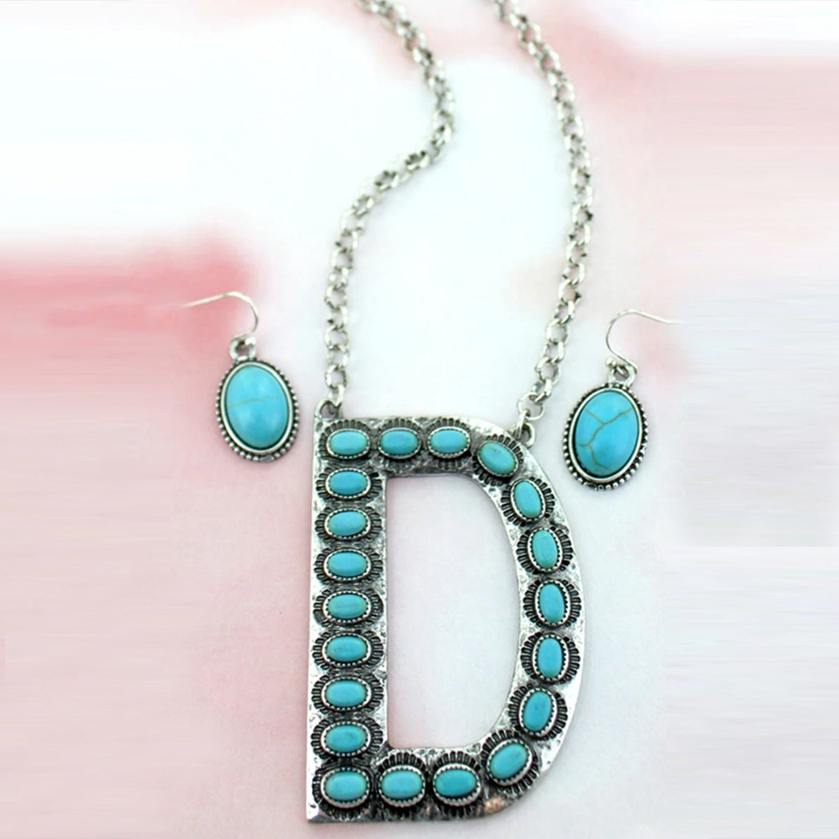 Bohemian Alphabet Letter Retro Style Inlaid Jewelry Set