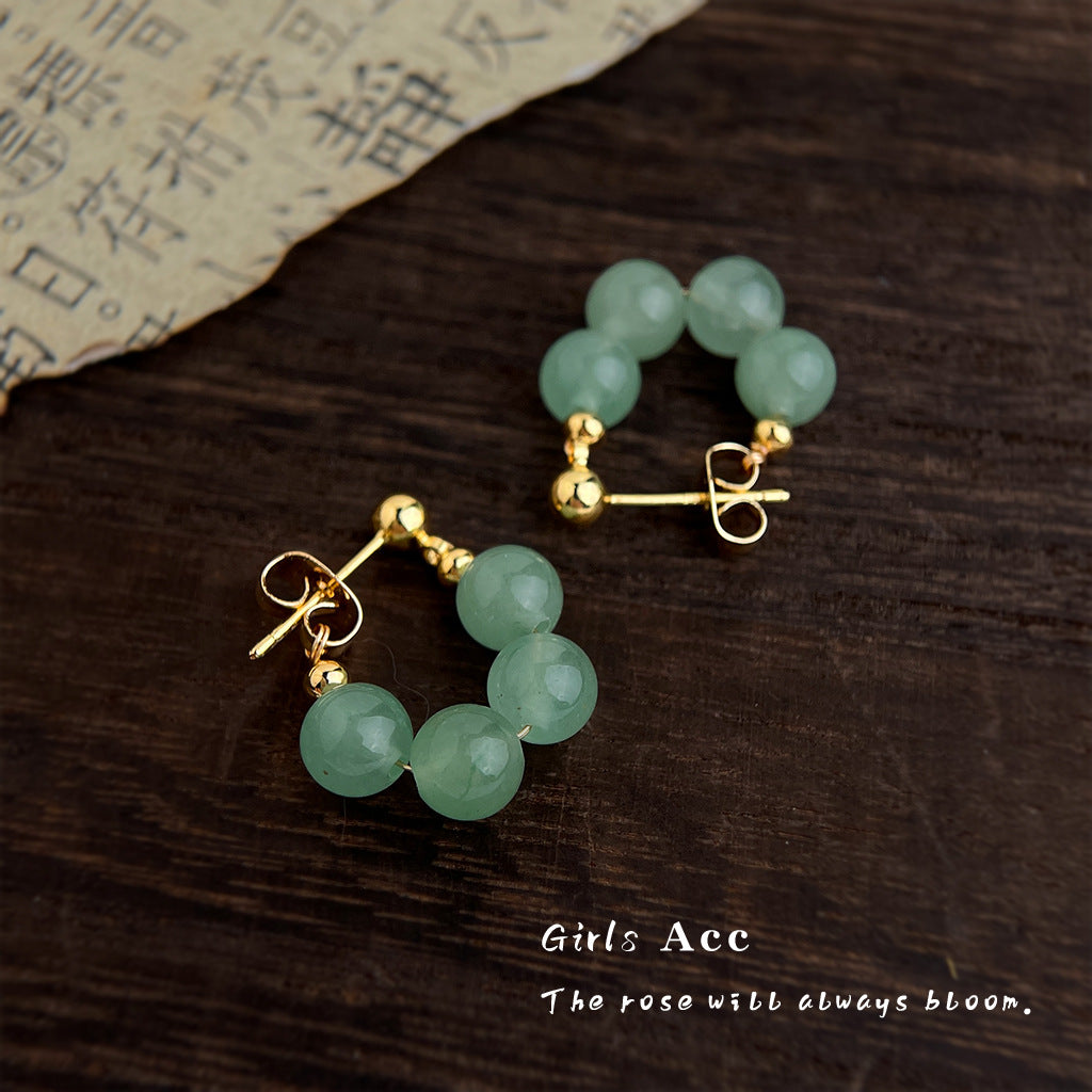 Women's Chinese Style Green Aventurine Artistic Vintage Handmade Ethnic Ancient Clothing Earrings
