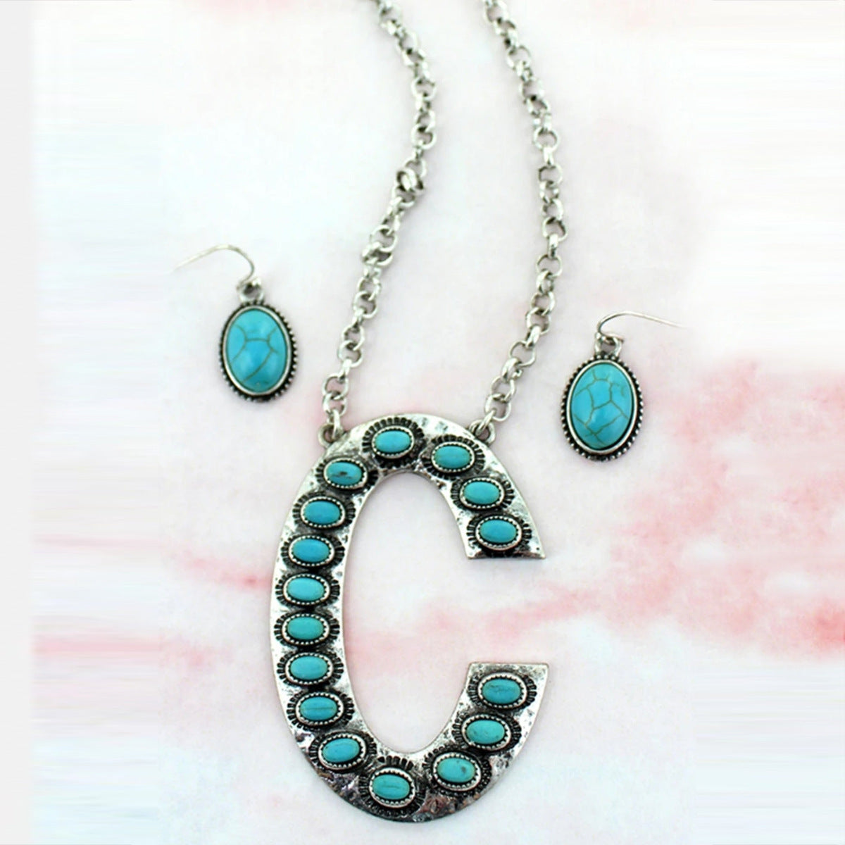 Bohemian Alphabet Letter Retro Style Inlaid Jewelry Set