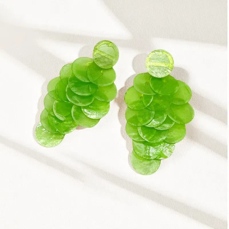 Colorful Shell Wafer Tassel High-grade Female Exaggerated Earrings
