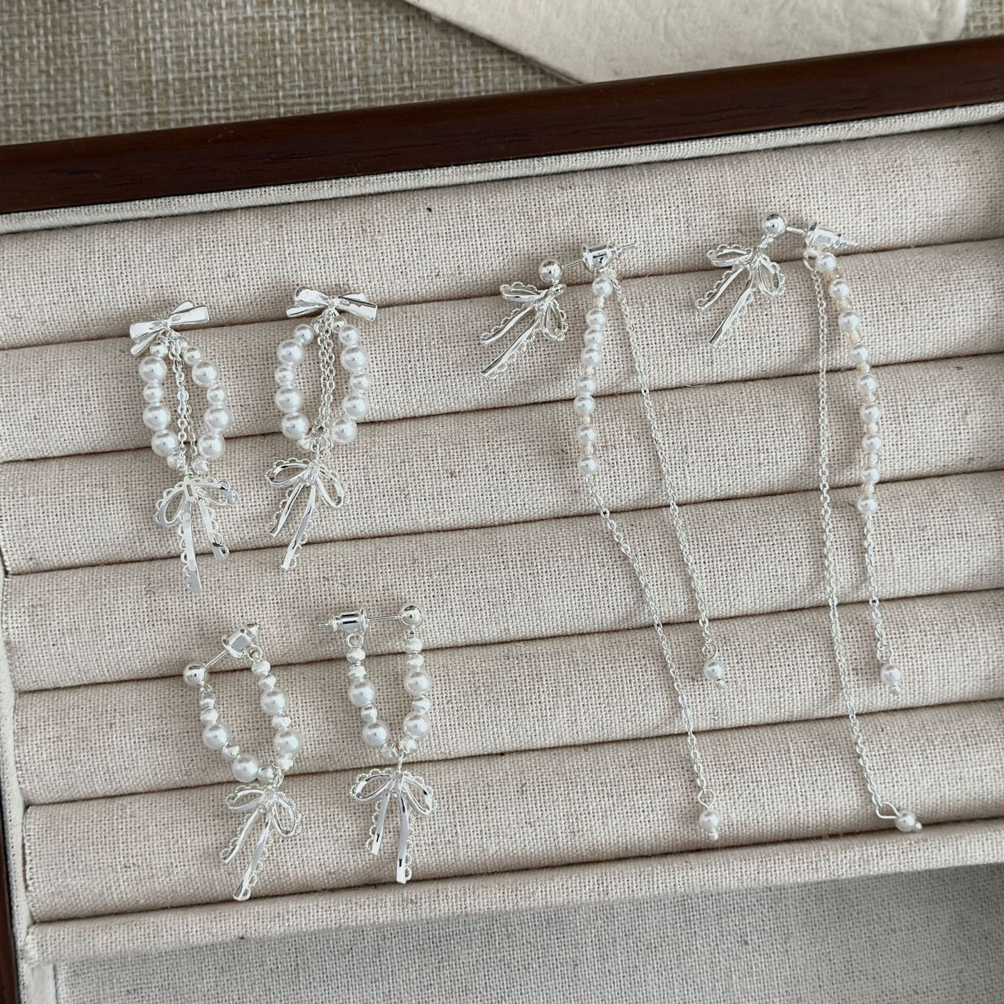 Super Fairy Lace Bow Pearl Tassel Female Design Gentle Earrings