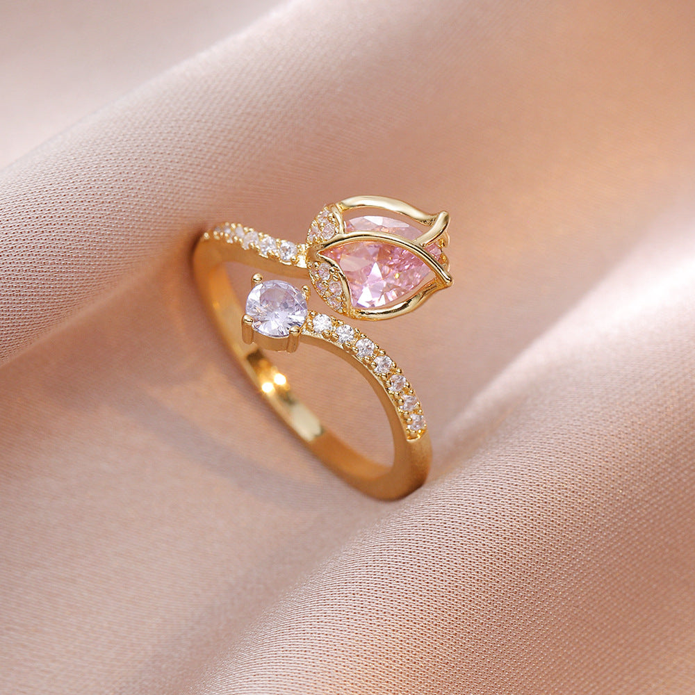 Tulip Open-end Zircon Sweet Design Fashionable Rings