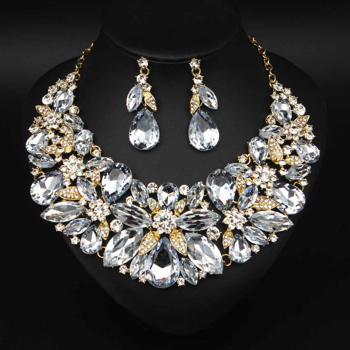 Fashion Exaggerated Gemstone Leaves Suite Luxury Dress Banquet Jewelry Set