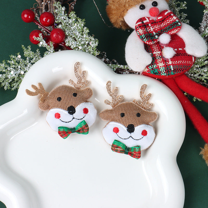 Christmas Brooch Plush Doll Santa Claus Snowman Elk Cartoon Jewelry Accessories