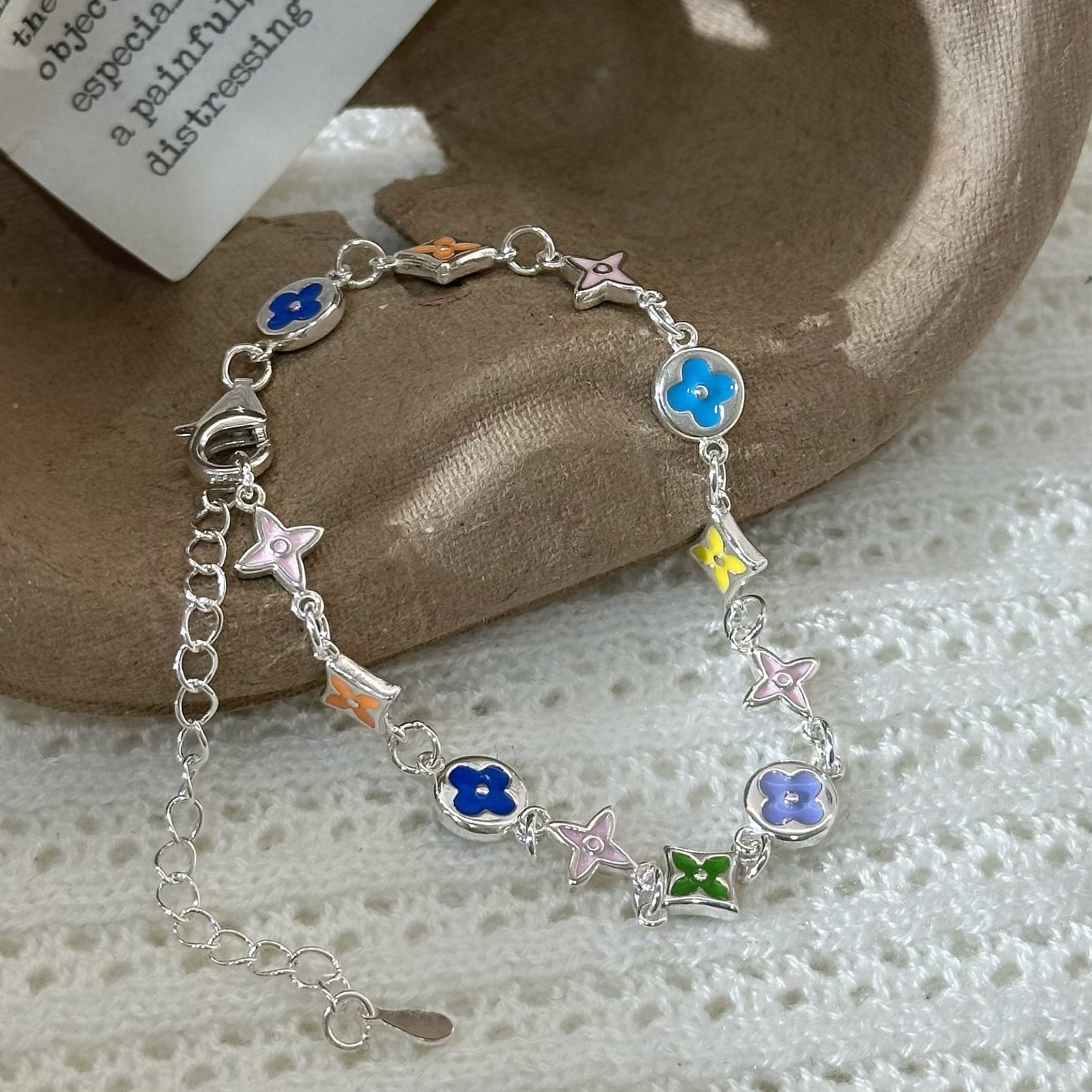 Women's Sier Summer Dopamine Enamel Ancient Flower Fashionable High-grade Light Bracelets