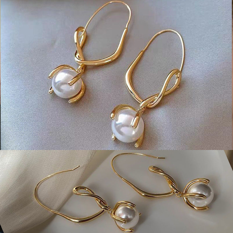 Women's Trendy Twisted Line Pearl Unique Light Luxury Minority High-grade Earrings