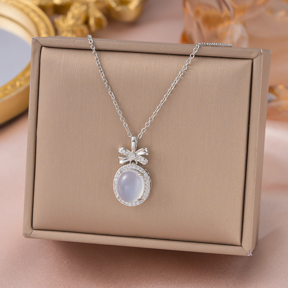 Women's Imitation Chalcedony Leaves Exquisite Maitreya Buddha Big Necklaces
