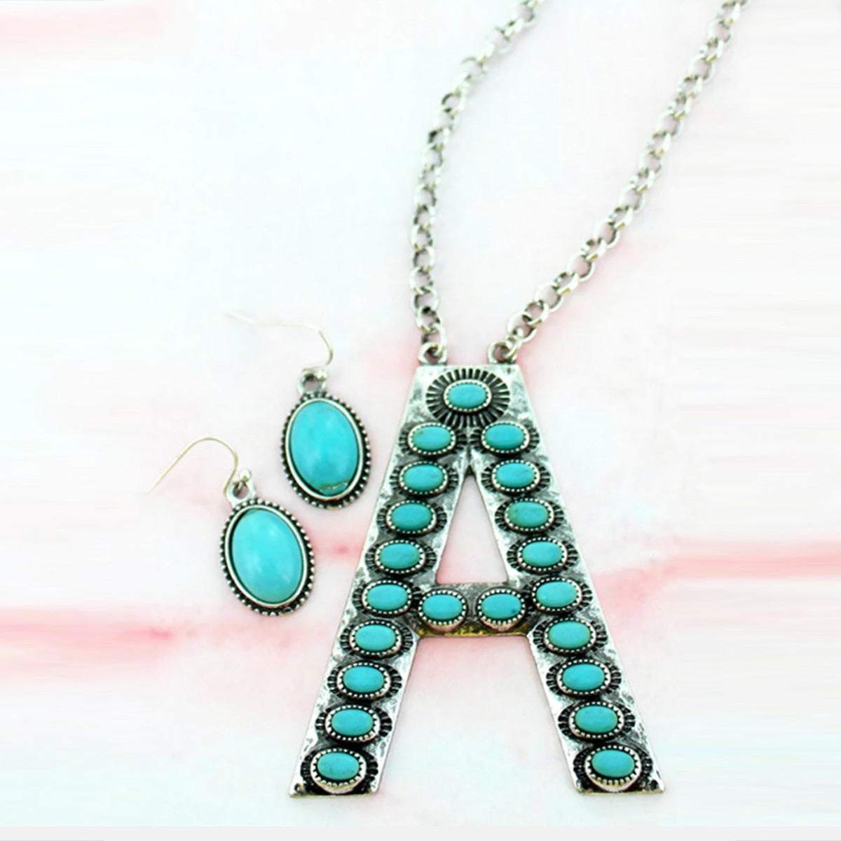 Bohemian Alphabet Letter Retro Style Inlaid Jewelry Set