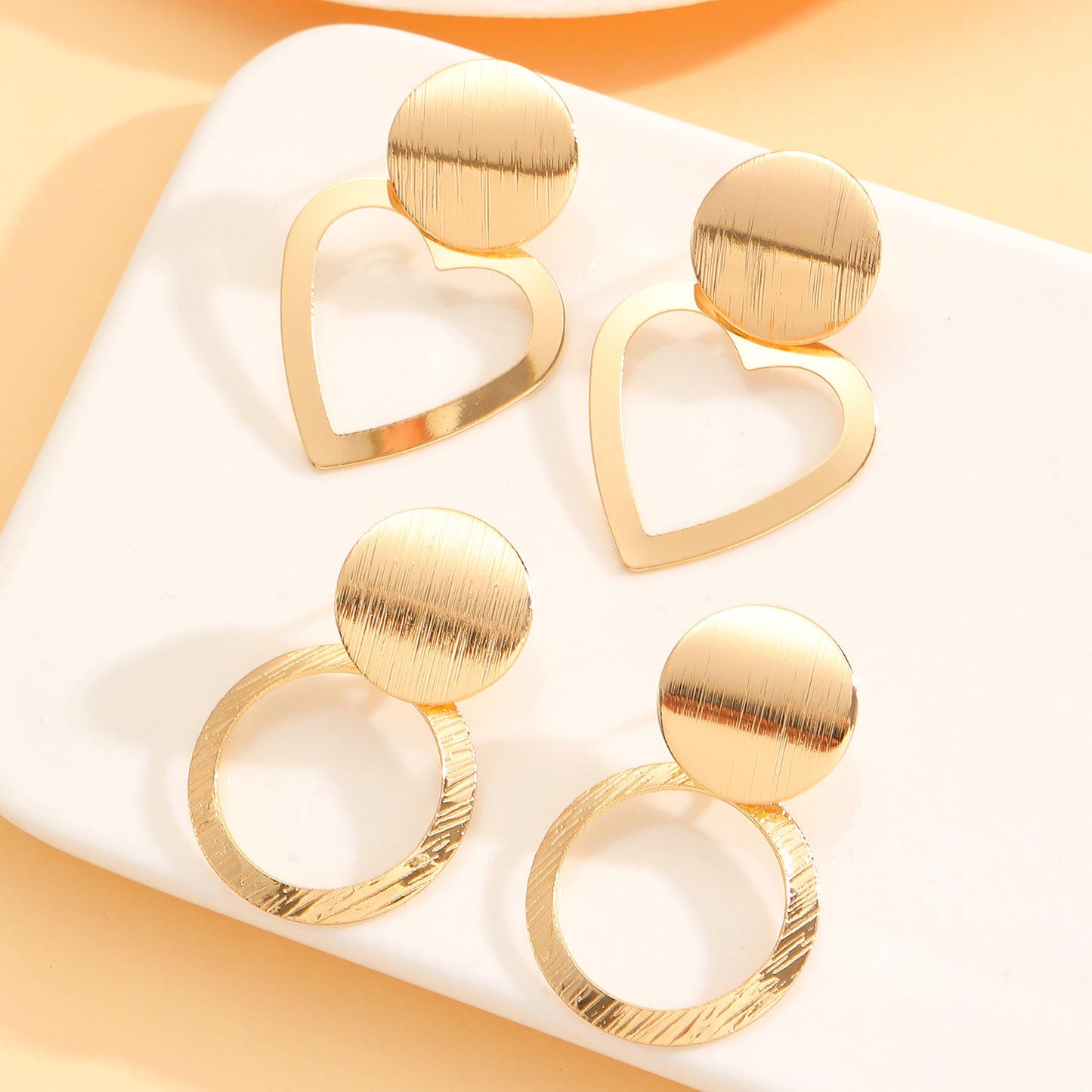 Women's Elegant Geometric Heart Ear French Retro Jewelry Set