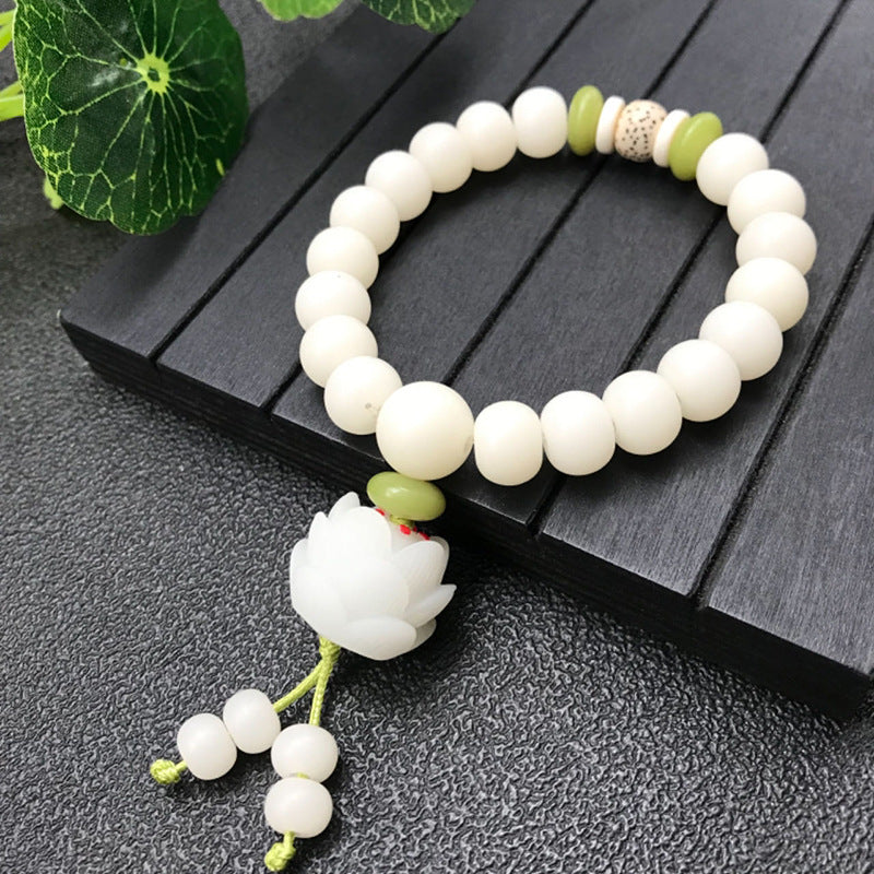 Style White Jade Bodhi Root Original Ecology Seed Buddha Beads Bracelet