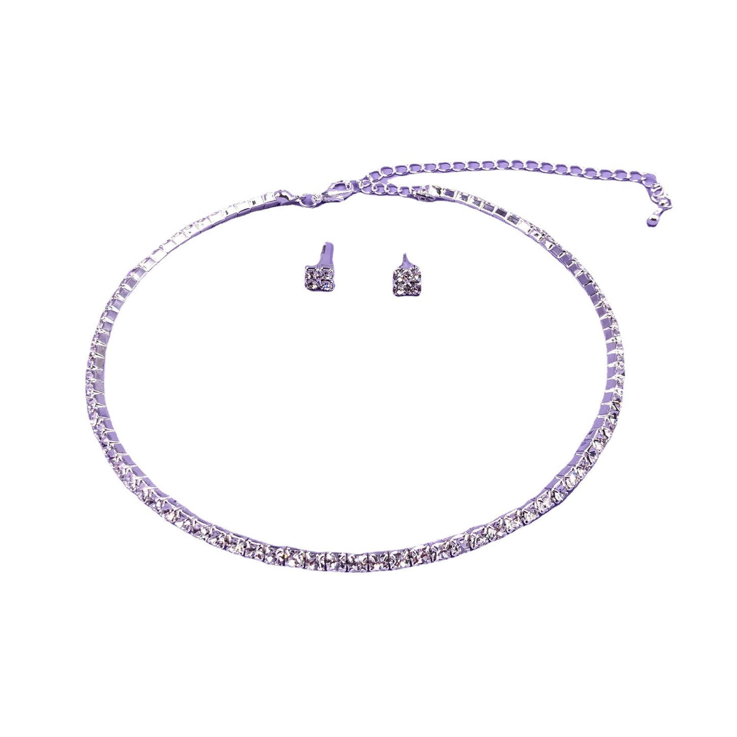 Wedding Fashion Row Rhinestone Geometric Collar Jewelry Set