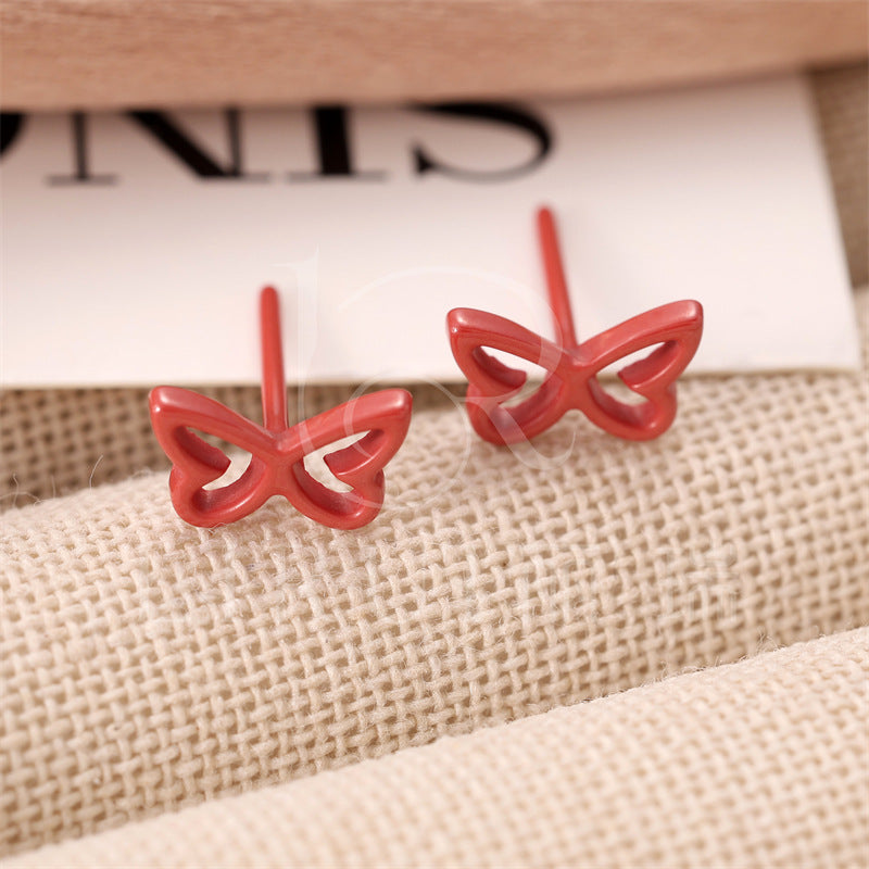 Butterfly Integrated Biological Porcelain Tassel Zirconia Ceramic Ear Small Stud Earrings