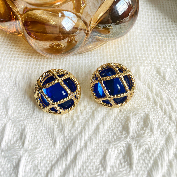 Female Middle Ancient Round Chinese Alloy Stud Earrings