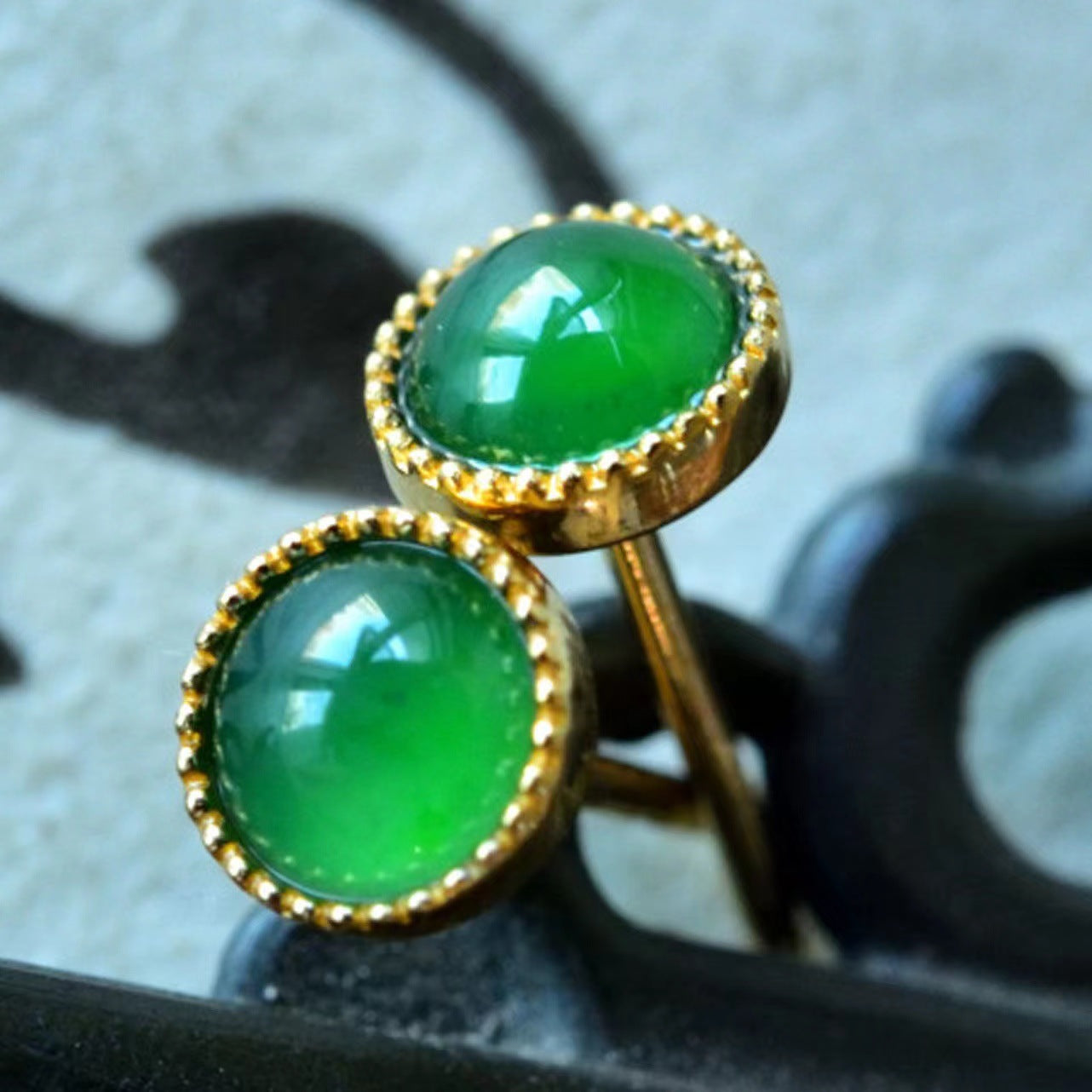 Imitation Chalcedony Copper Plated Inlaid Plastic Green Ear Simple Support Stud Earrings