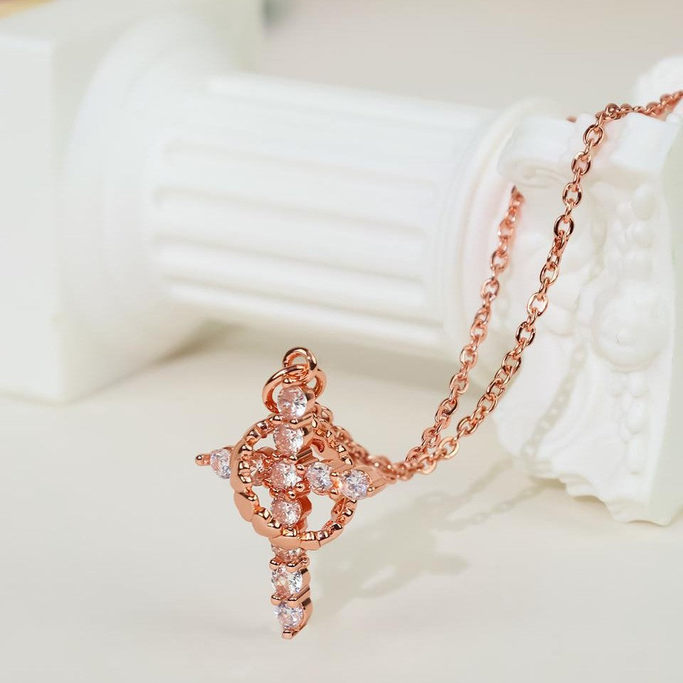 Women's Best-selling Cross Full Diamond Rotatable Love Mother's Day Necklace