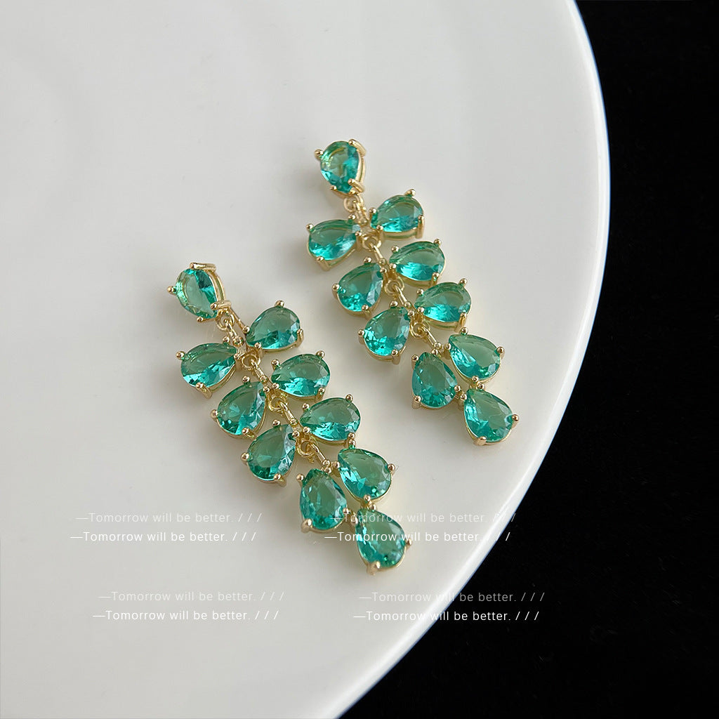 Gold Electroplated Colored Gems Zircon Design Earrings