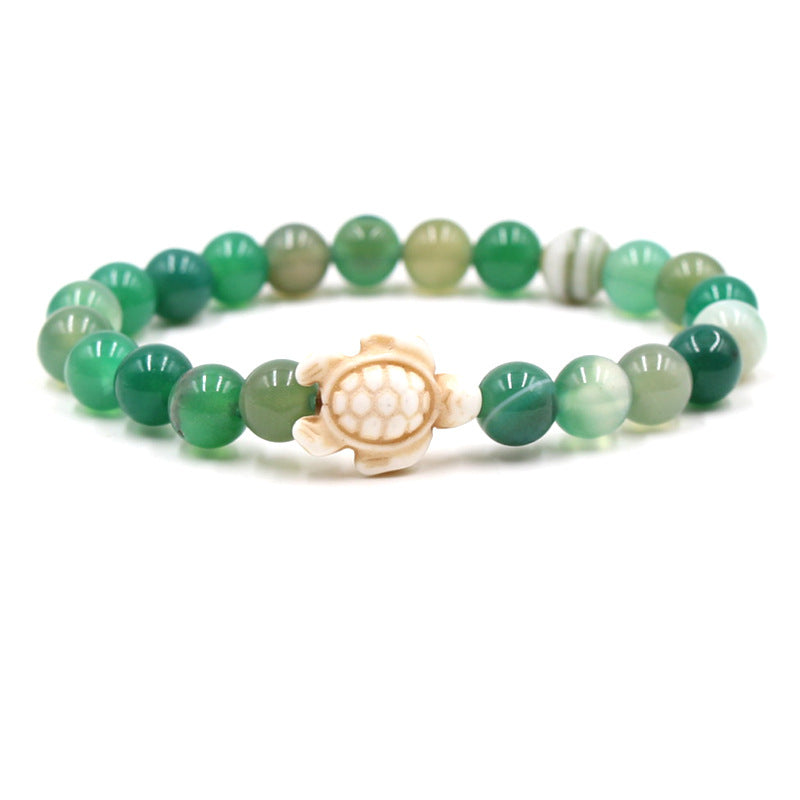 Women's & Men's Natural Yellow Tiger's Eye Beads Turquoise Turtle Bracelet