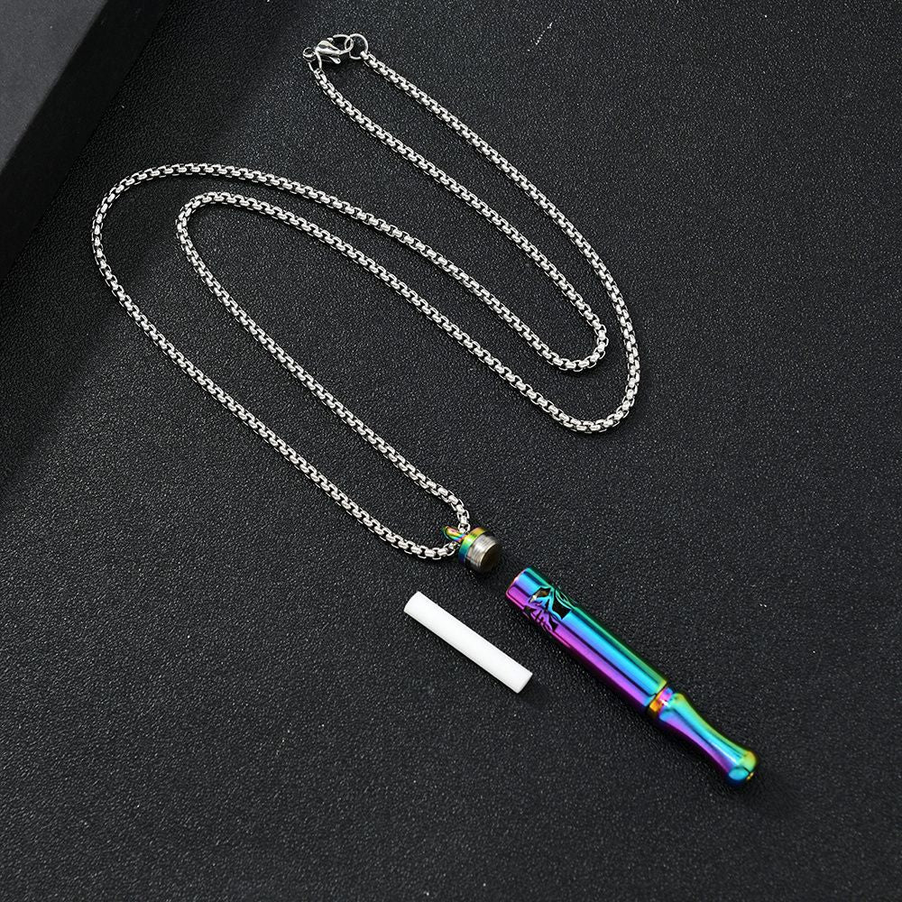 Pattern Whistle Titanium Steel Rotating Twist Aroma Sticks Necklace