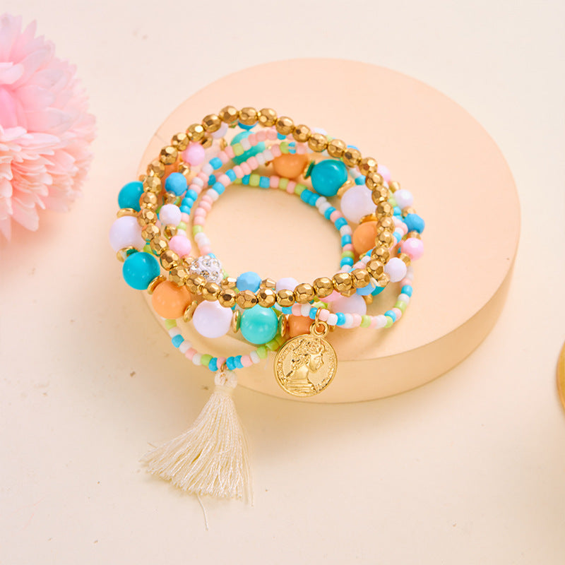 Beaded Style Pack Beauty Head Coin Bracelet