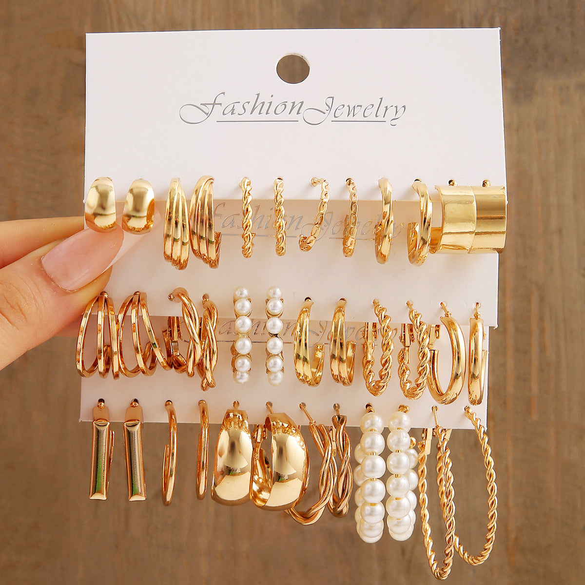 Ear Square Geometric Metal Vintage Pearl Hepburn Earrings