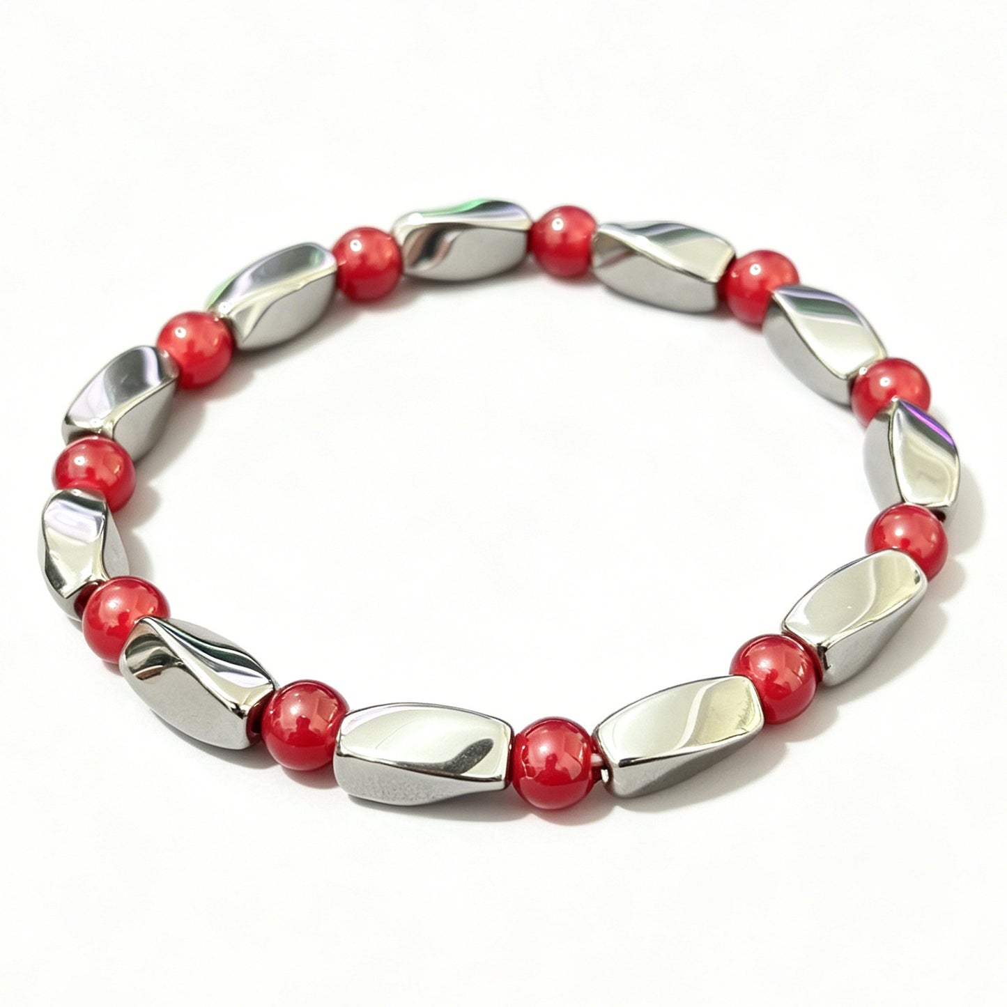 Ruby Hematite Iron Stone Elastic Beaded Bracelet