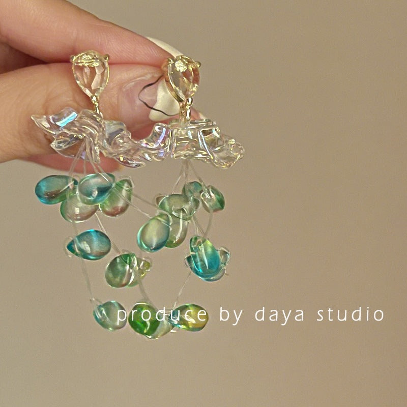 Women's Green Beaded Long For Romantic Aura Vacation Style High-grade Earrings
