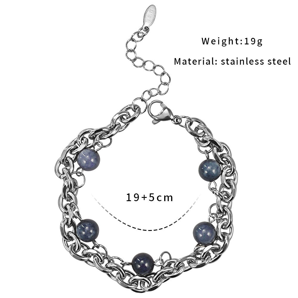 Surface Jade Safety Knot Mix Match Stitching Titanium Steel Retro Bracelet