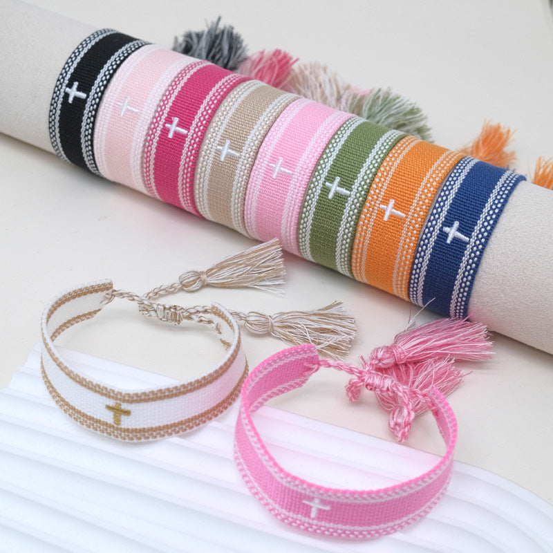 Embroidery Letter Cross Woven Bohemian Ethnic Style Bracelet