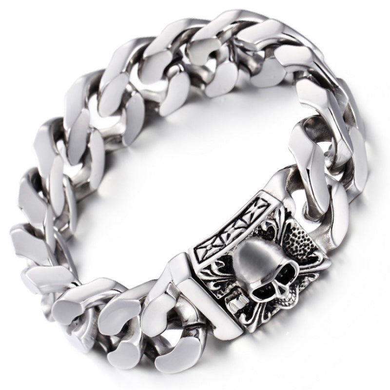 Men's Skull Punk Retro Street Hipster Glossy Release Buckle Bracelet