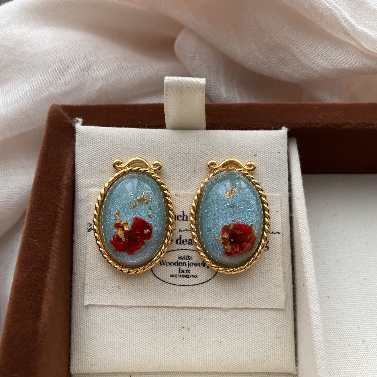 Flower Gold Foil Jelly Glaze Ear Vintage Court Earrings