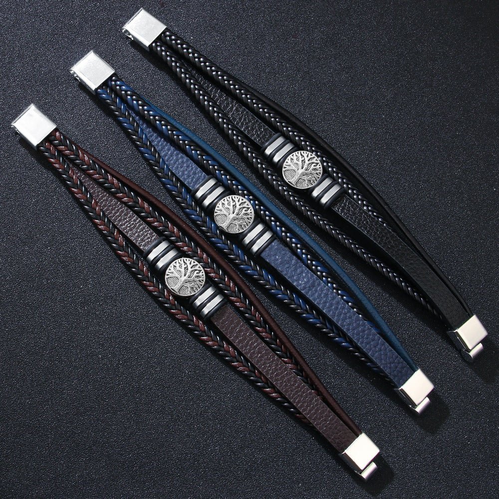 Leather Personality Versatile Woven Lucky Tree Bracelets