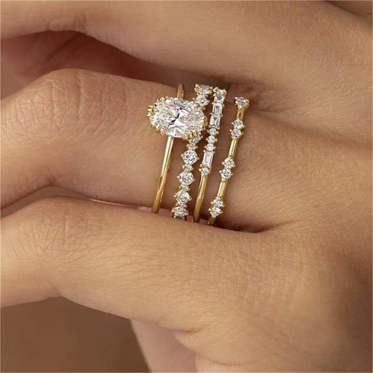 Comfortable Charming Women's Golden Fashion Three-piece Rings