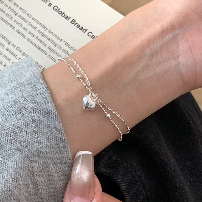 Women's Exquisite Sterling Sier Snake Bones Chain Ball Stitching Asymmetric Light Bracelet