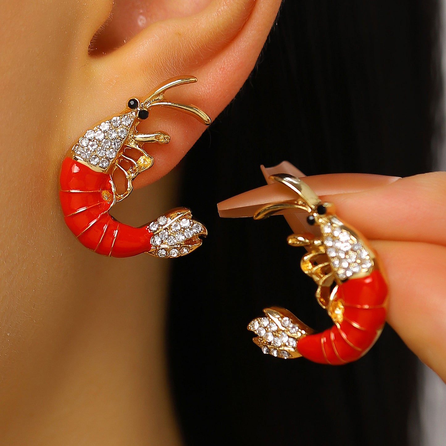 Women's Beach Ocean Vacation Style Alloy Dripping Oil Red Lobster Blue Earrings